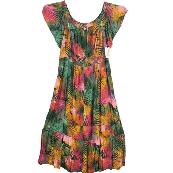 Terra & Sky Women's Off Shoulder Tropical Green Pink Maxi Dress Sz 3X  (24W-26W) - Picture 2 of 12